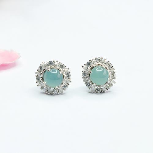 Jadeite Stud Earring with 925 Sterling Silver folk style & for woman & with rhinestone 5mm Sold By Pair