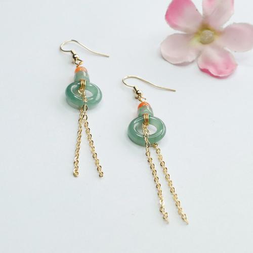 翡翠 タッセルイヤリング, とともに 亜鉛合金, 民俗様式 & 女性用, jadeite length 13mm, earring length 35-45mm, 売り手 ペア