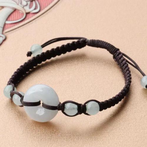 jade bracelet, avec corde de coton, fait à la main, style folk & tressé & pour femme, plus de couleurs à choisir, Longueur Environ 6-10 pouce, Vendu par PC