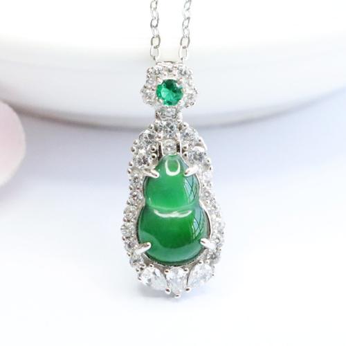 Gemstone Pendants Jewelry Jadeite with 925 Sterling Silver Calabash folk style & with rhinestone Sold By PC