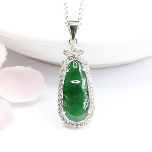 Gemstone Pendants Jewelry Jadeite with 925 Sterling Silver Bean folk style & with rhinestone Sold By PC