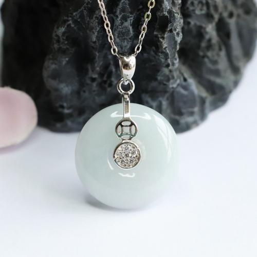 Gemstone Pendants Jewelry Jadeite with 925 Sterling Silver Round folk style & with rhinestone Sold By PC