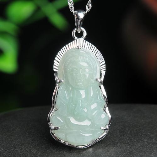 Gemstone Přívěsky Šperky, Jadite, s 925 Sterling Silver, Guanyin, interpretkou & různé styly pro výběr, 31x16x5mm, Prodáno By PC