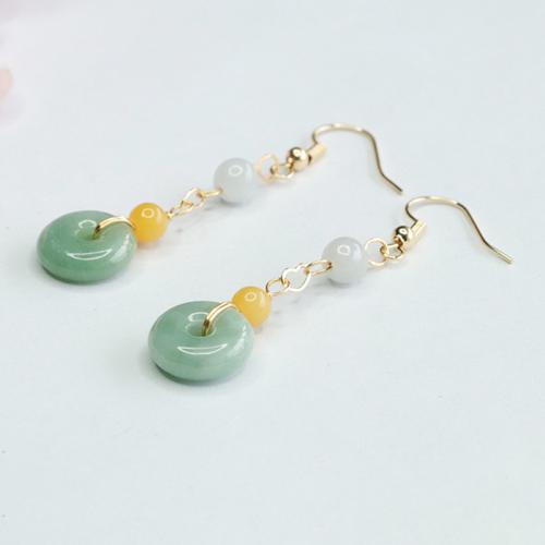 翡翠 ドロップイヤリング, とともに 亜鉛合金, 民俗様式 & 女性用, グレードA, jadeite size 12x4mm, earring length 30-40mm, 売り手 ペア