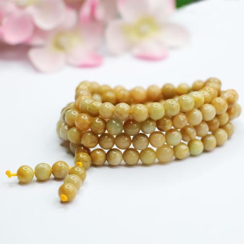 jade collier, Rond, style folk & unisexe, Jaune, beads length 6mm, Longueur Environ 20 pouce, Vendu par PC