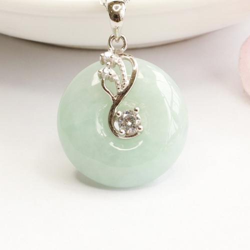 Gemstone Pendants Jewelry Jadeite with 925 Sterling Silver folk style & with rhinestone 17mm Sold By PC