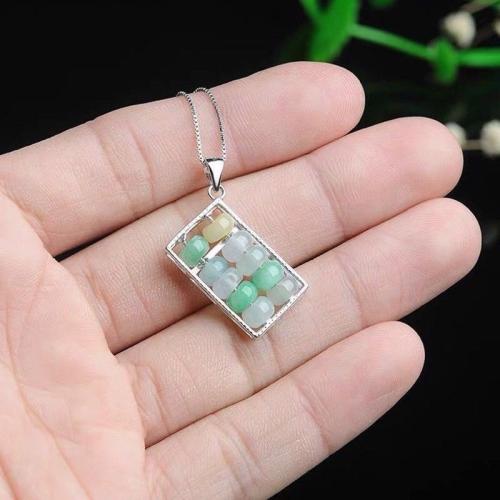 Gemstone Pendants Jewelry Jadeite with 925 Sterling Silver Abacus folk style Sold By PC