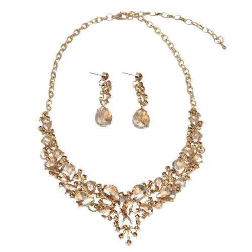 Zinc Alloy Jewelry Sets Stud Earring & necklace with Glass Rhinestone with 7cm extender chain 2 pieces & for bridal Earring length 5.5cm Length 43 cm Sold By Set