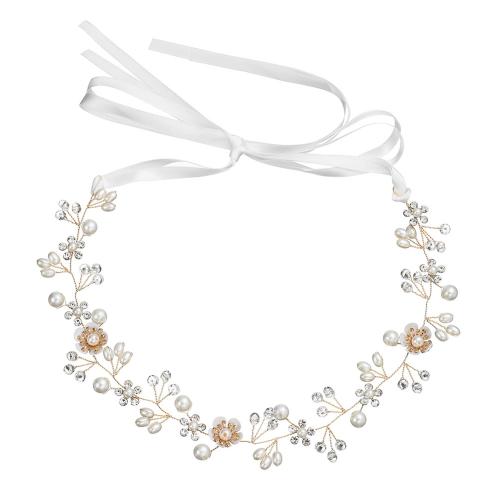 Headband Zinc Alloy with Polymer Clay & Crystal & Plastic Pearl for bridal & with rhinestone Length Approx 38 cm Sold By PC