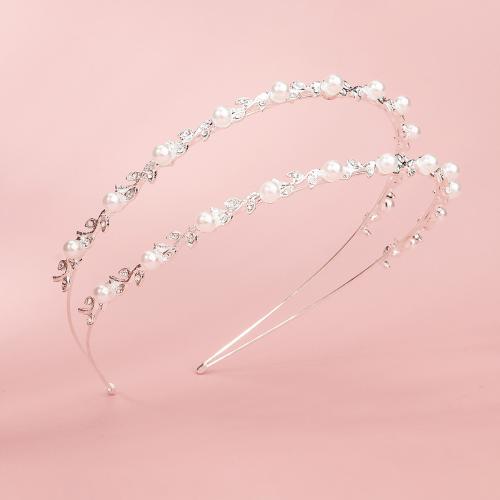 Hair Bands Zinc Alloy with Plastic Pearl Double Layer & for bridal & with rhinestone silver color Sold By PC