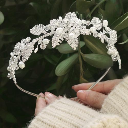 Hair Bands Zinc Alloy with brass wire & Crystal & Plastic Pearl for bridal & with rhinestone silver color Sold By PC