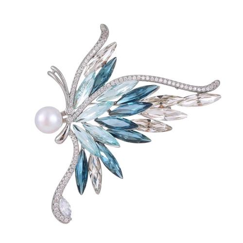 Zinc Alloy Brooches, with Crystal & Plastic Pearl, Butterfly, for woman & with rhinestone, more colors for choice, 62x55mm, Sold By PC