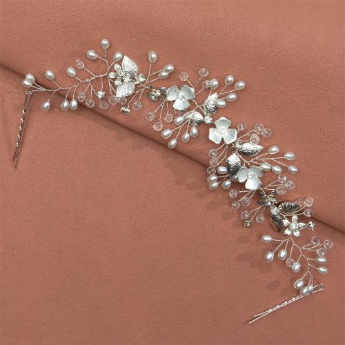 Headband Iron with brass wire & Crystal & Plastic Pearl for bridal silver color Sold By PC