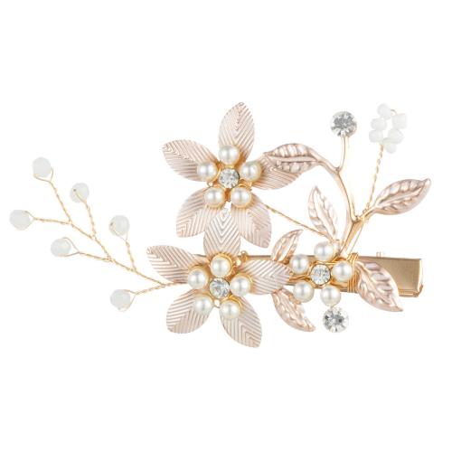 Alligator Hair Clip Iron with brass wire & Plastic Pearl for bridal & for woman & with rhinestone golden Sold By PC