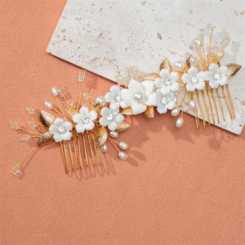 Decorative Hair Combs Zinc Alloy with brass wire & Polymer Clay & Plastic Pearl for bridal & with rhinestone Sold By PC