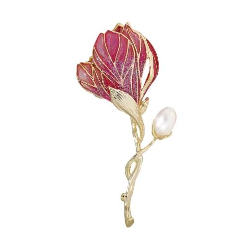 Zinc Alloy Brooches with Plastic Pearl for woman & enamel & with rhinestone Sold By PC