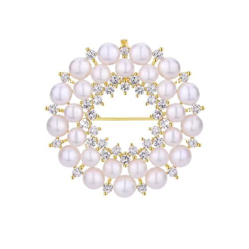 Zinc Alloy Brooches with Plastic Pearl for woman & with rhinestone & hollow Sold By PC