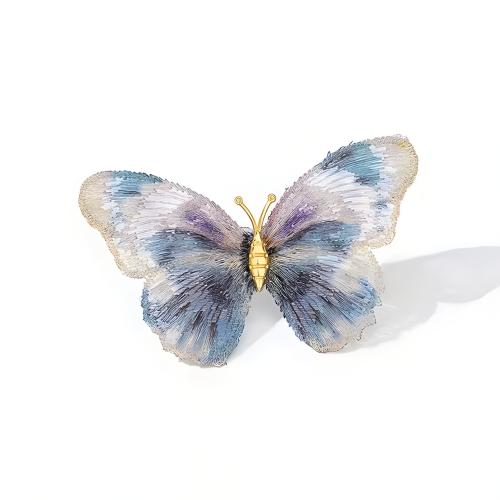 Zinc Alloy Brocher, med Kunstige Fibre, Butterfly, for kvinde, flere farver til valg, 42x64mm, Solgt af PC