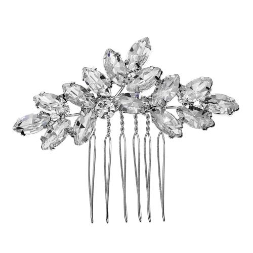 Decorative Hair Combs Brass for bridal & micro pave cubic zirconia silver color Sold By PC