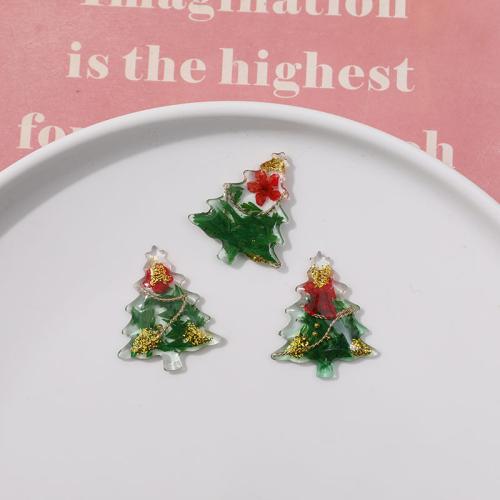 Haarschmuck DIY Ergebnisse, Harz, mit Getrocknete Blumen, Weihnachtsbaum, Weihnachts-Design, 33x28mm, verkauft von PC