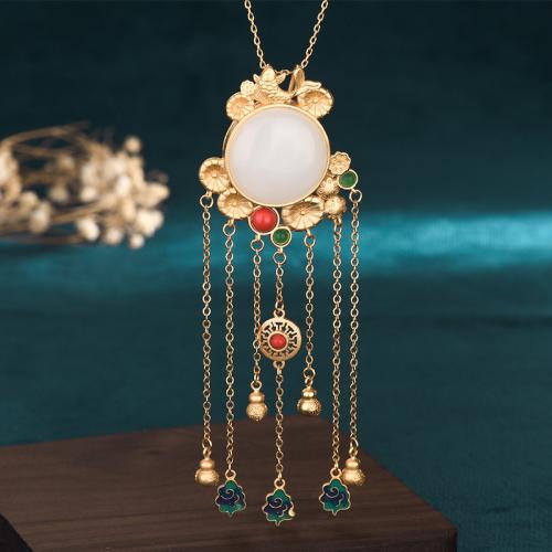 Brass Necklace with Jade fashion jewelry & for woman & enamel Length Approx 45 cm Sold By PC