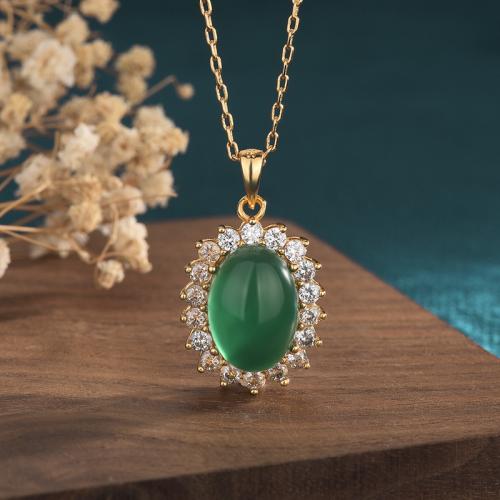 Cubic Zircon Micro Pave Brass Necklace with Jade fashion jewelry & micro pave cubic zirconia & for woman Length Approx 45 cm Sold By PC