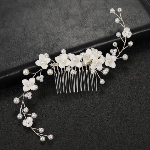 Decorative Hair Combs Plastic Pearl with brass wire & Porcelain fashion jewelry & for woman Sold By PC