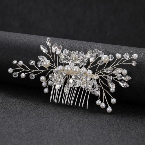 Decorative Hair Combs Zinc Alloy with Crystal & Plastic Pearl fashion jewelry & for woman silver color Sold By PC