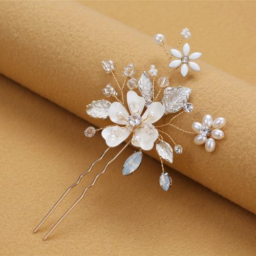 Hair Stick Zinc Alloy with Plastic Pearl fashion jewelry & for woman & with rhinestone golden Sold By PC