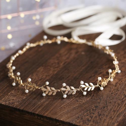 Headband Zinc Alloy with Plastic Pearl fashion jewelry & for woman golden 450mm Sold By PC