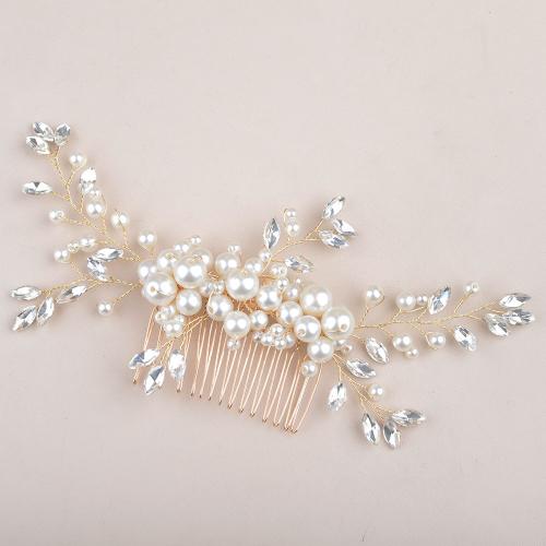 Decorative Hair Combs Plastic Pearl with Glass Rhinestone & brass wire fashion jewelry & for woman Sold By PC