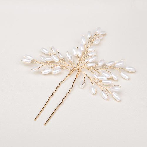 Hair Stick Plastic Pearl with brass wire fashion jewelry & for woman golden Sold By PC