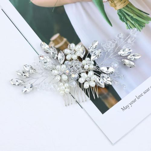 Mixed Hair Accessories Plastic Pearl hair comb & hair stick with brass wire & Rhinestone 5 pieces & fashion jewelry & for woman Sold By Set