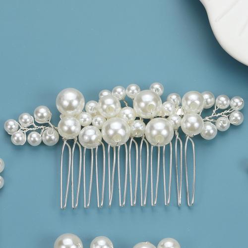 Decorative Hair Combs Plastic Pearl with brass wire fashion jewelry & for woman silver color Sold By PC