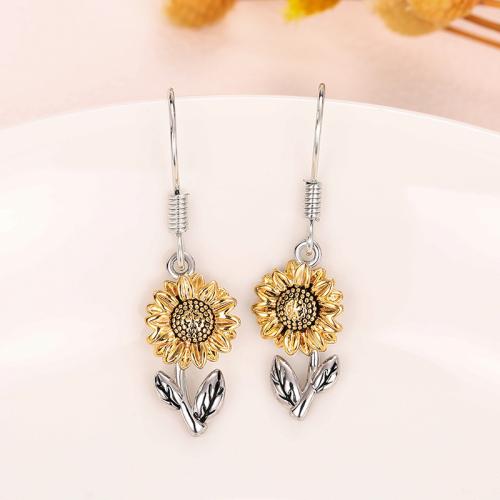 Boucles d'oreilles pendantes en laiton, Tournesol, bijoux de mode & pour femme, 30mm, Vendu par paire