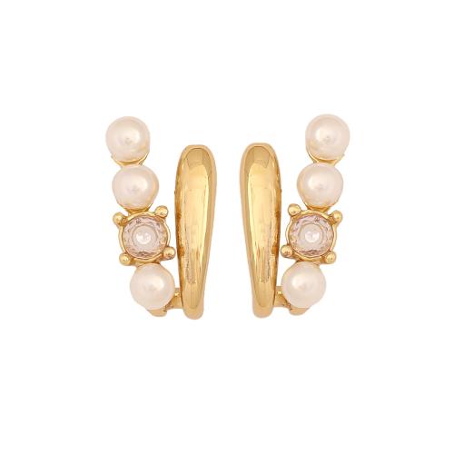 Roestvrij staal Stud Earrings, 304 roestvrij staal, met Plastic Pearl, mode sieraden & voor vrouw & met strass, meer kleuren voor de keuze, 28x15mm, Verkocht door pair