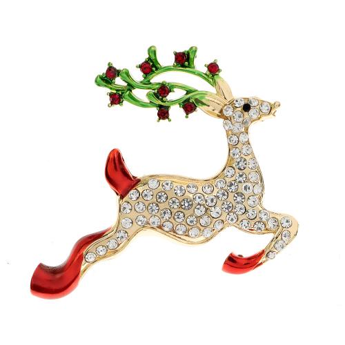 Zinc Alloy Brocher, Deer, for kvinde & emalje & med rhinestone, 47x42mm, Solgt af PC