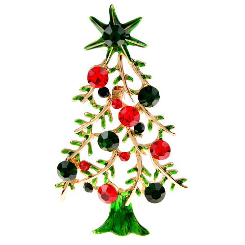 Zinc Alloy Brooches Christmas Tree Christmas Design & for woman & enamel & with rhinestone Sold By PC