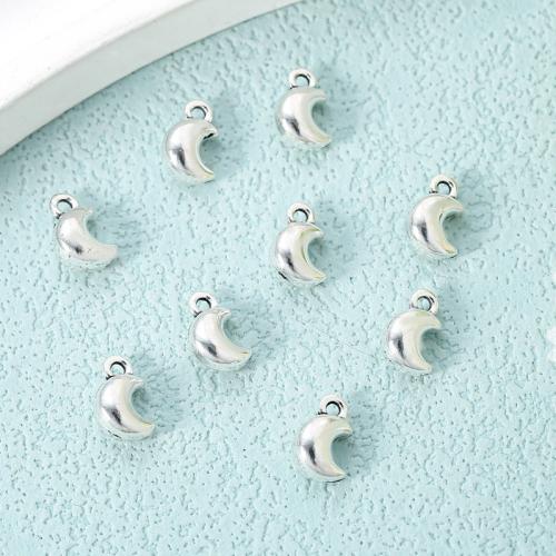 Zinc alliage Moon pendentifs, alliage de zinc, lune, Plaqué de couleur d'argent, DIY, protéger l'environnement, sans nickel, plomb et cadmium, 9x5mm, Environ 100PC/sac, Vendu par sac