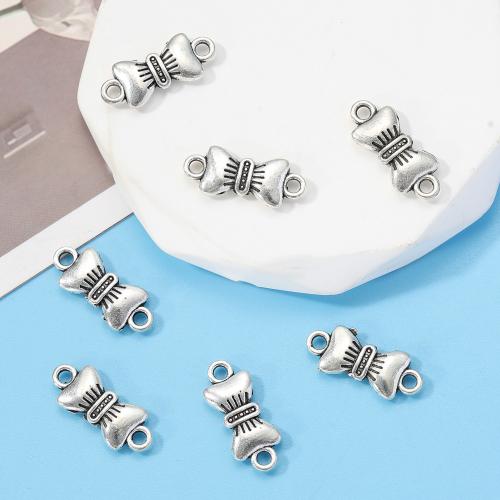 Bowknot Sinkkiseos Connector, antiikki hopea päällystetty, tee-se-itse & 1/1 silmukka, nikkeli, lyijy ja kadmium vapaa, 11x5mm, N. 100PC/laukku, Myymät laukku