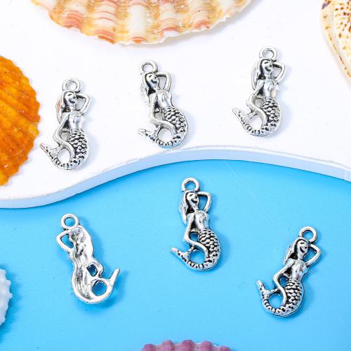 Sinc Alloy Pendants, Mermaid, dath airgid antique plátáilte, DIY, nicil, luaidhe & caidmiam saor in aisce, 23x12mm, Thart 100ríomhairí pearsanta/Mála, Díolta De réir Mála