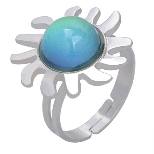 Emaille Mood Finger Ring, Zinc Alloy, met Acryl, Zon, silver plated, Verstelbare & voor vrouw & mood emaille, nikkel, lood en cadmium vrij, inner diameter:17~20mm, Verkocht door PC