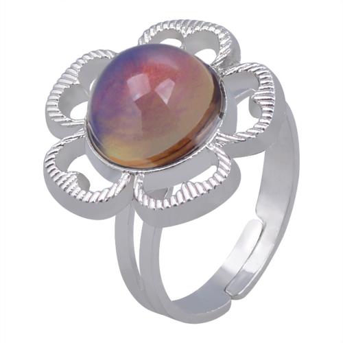 Zománc Mood Finger Ring, Cink ötvözet, -val Akril, Virág, ezüst színű bevonattal, Állítható & a nő & hangulat zománc, nikkel, ólom és kadmium mentes, inner diameter:17~20mm, Által értékesített PC