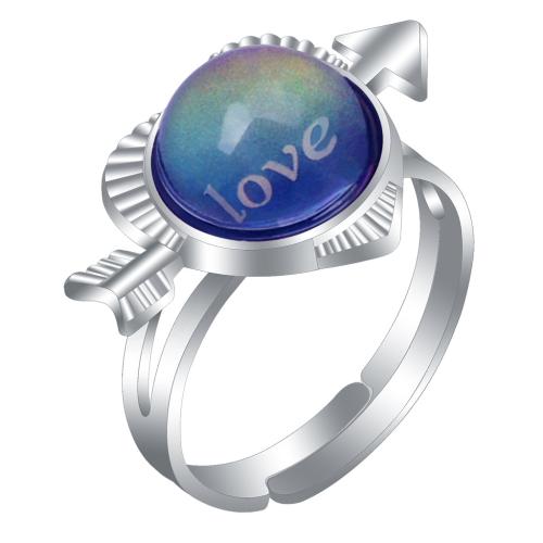 Enamel Mood Finger Ring, liga de zinco, with acrilico, Coração, cromado de cor prateada, Ajustável & para mulher & esmalte sensor, níquel, chumbo e cádmio livre, inner diameter:17~20mm, vendido por PC