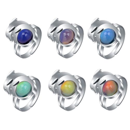 Emalje Mood fingerring, Zinc Alloy, med Akryl, Dolphin, sølvfarvet forgyldt, Justerbar & for kvinde & humør emalje, nikkel, bly & cadmium fri, inner diameter:17~20mm, Solgt af PC