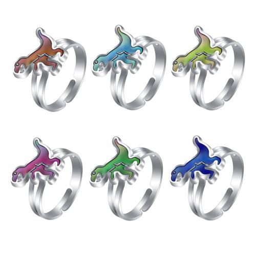 Emalje Mood fingerring, Zinc Alloy, Dinosaur, sølvfarvet forgyldt, Justerbar & for kvinde & epoxy sticker & humør emalje, nikkel, bly & cadmium fri, inner diameter:17~20mm, Solgt af PC