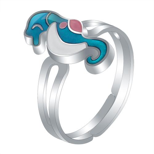 Enamel Mood Finger Ring, liga de zinco, Cavalo do mar, cromado de cor prateada, Ajustável & para mulher & adesivo epóxi & esmalte sensor, níquel, chumbo e cádmio livre, inner diameter:17~20mm, vendido por PC