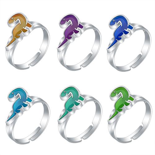 Enamel Mood Finger Ring, liga de zinco, Dinossauro, cromado de cor prateada, Ajustável & para mulher & adesivo epóxi & esmalte sensor, níquel, chumbo e cádmio livre, inner diameter:17~20mm, vendido por PC