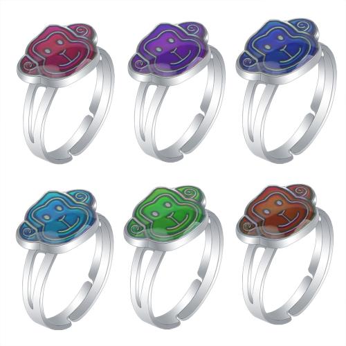 Enamel Mood Finger Ring, liga de zinco, macaco, cromado de cor prateada, Ajustável & para mulher & adesivo epóxi & esmalte sensor, níquel, chumbo e cádmio livre, inner diameter:17~20mm, vendido por PC