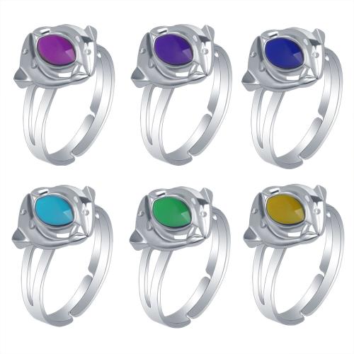 Mood Finger Ring Zinc Alloy Dolphin silver color plated Adjustable & for woman & epoxy gel & change their color according to the temperature nickel lead & cadmium free inner ~20mm Sold By PC